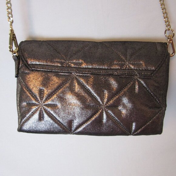 Neiman Marcus Purse Silver Metallic Quilted Crossbody Gold Chain Formal Bag - Picture 6 of 6